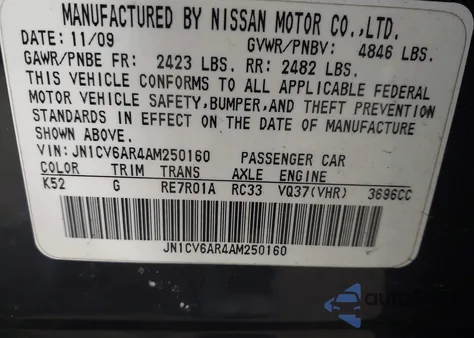 2010 Infiniti G37X z USA, uszkodzony, nr VIN JN1CV6AR4AM250160